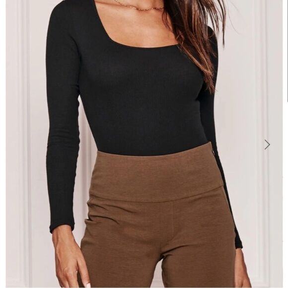 Summersalt Square Neck Ribbed Black Long Sleeve Tencel Bodysuit- Size Medium - Picture 2 of 8